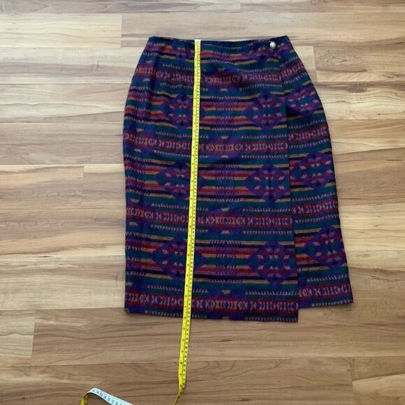 Vintage Aztec Tribal Midi Wrap Skirt Wool Blend Large Blanket Skirt Western - Picture 6 of 12